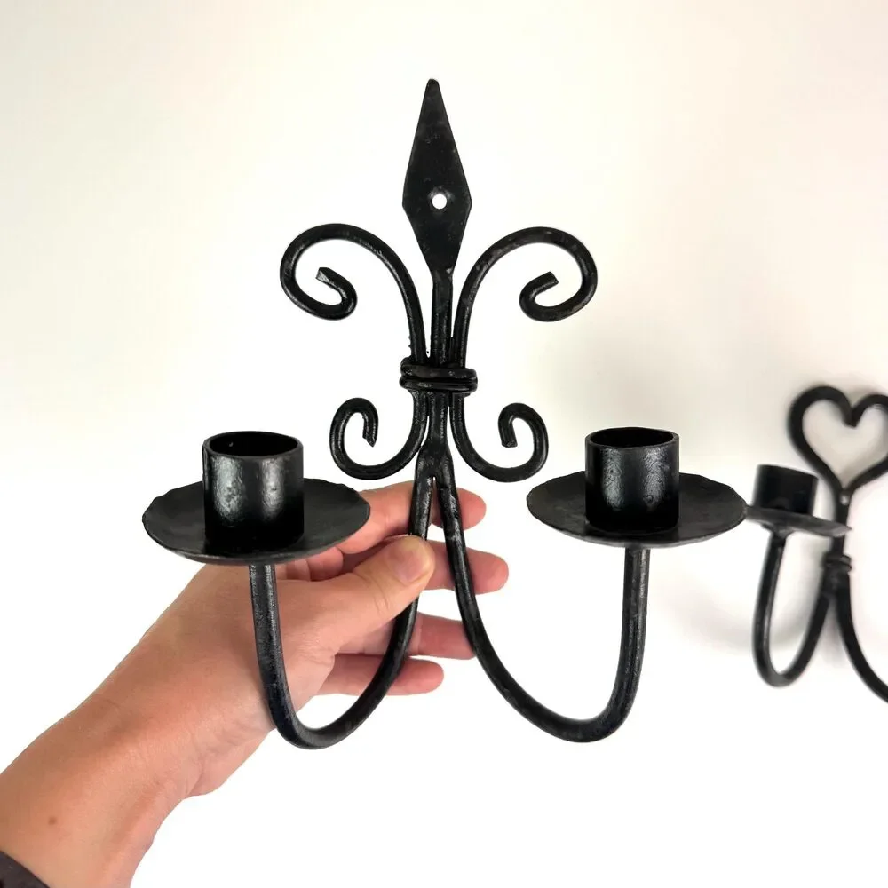 Vintage Wrought Iron Candle Sconces / Whimsigoth Candle Holders / Moody Decor